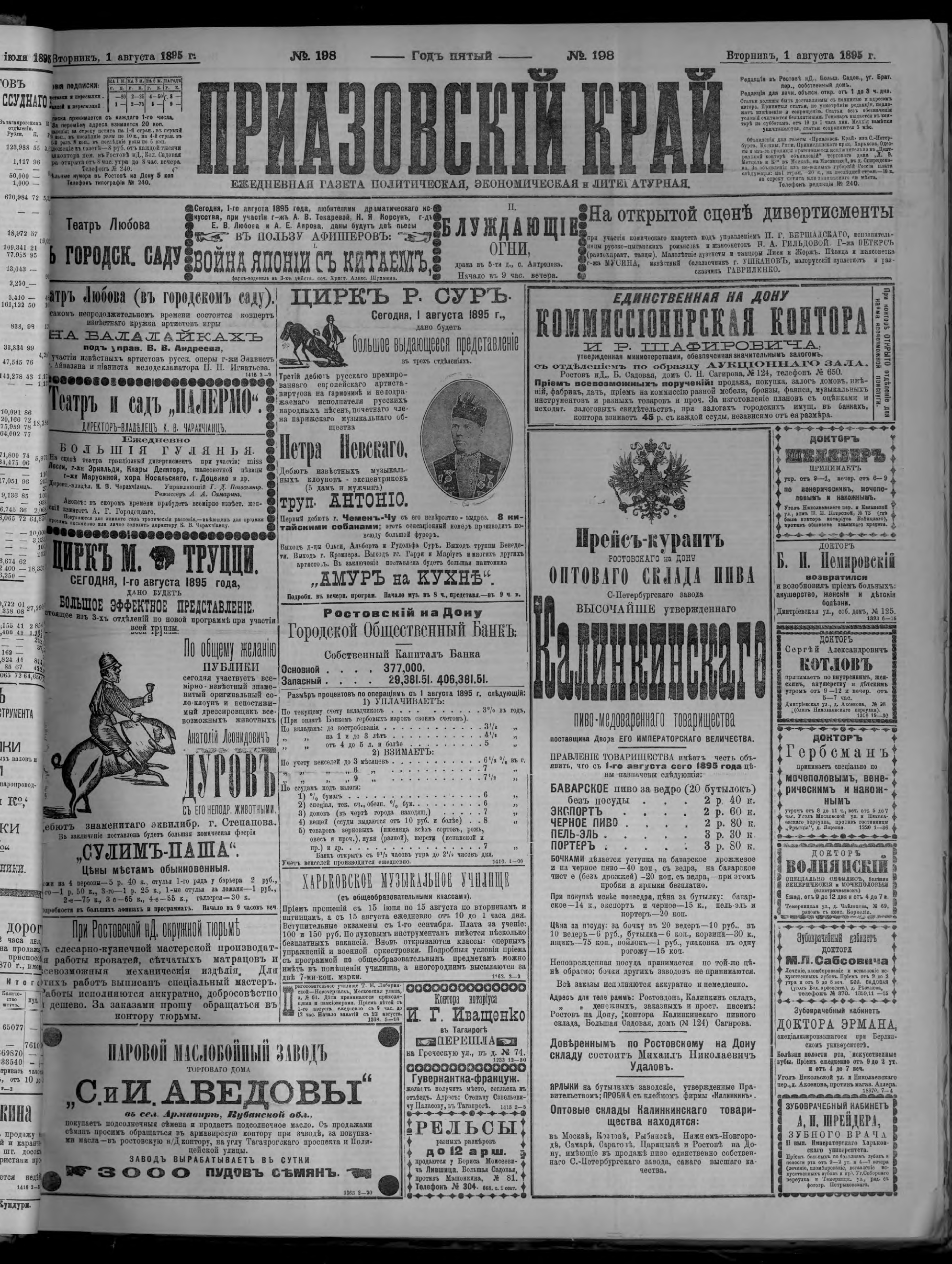 Приазовский край 1895 № 198-225 (август)